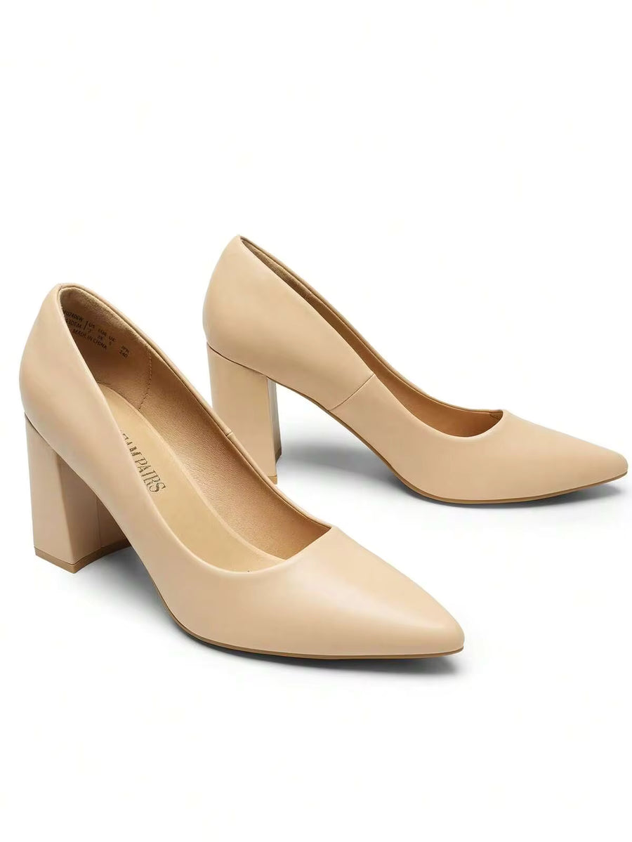 Women's High Heels Pointed Toe Chunky Heeled Block Classic Slip On For Spring Wedding Casual Or Formal Occasions Dress Pumps Shoes