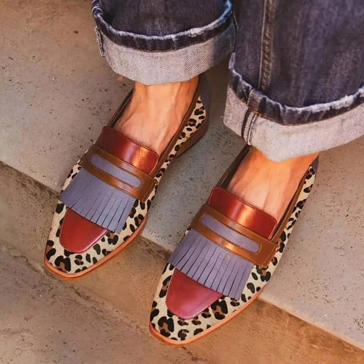 Women Square Toe 40-43 Large Size Tassel Slip-On New  Shoes